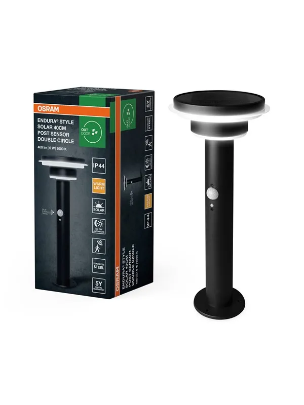 Osram ENDURA Style Solar Double Circle Post 600 lm 6W/830 400 mm, svart