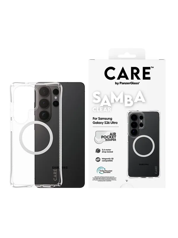 CARE by PanzerGlass Samba Case Transparent w. White Qi Samsung Galaxy S26 Ultra