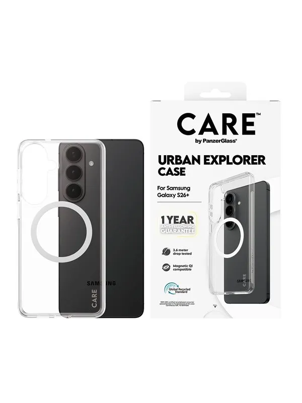 CARE by PanzerGlass Urban Explorer Case Transparent w. White Qi Samsung Galaxy S26+
