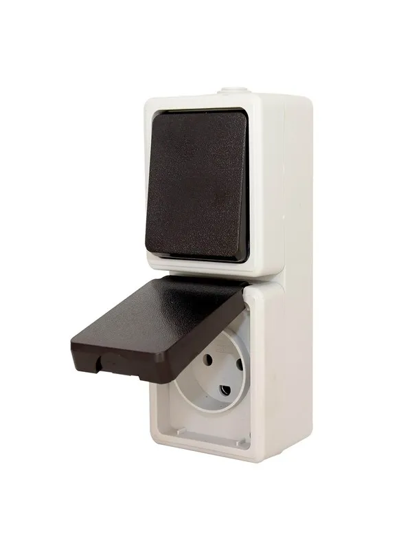 Gripo Socket outlet with switch IP54 vertical, Grey/black