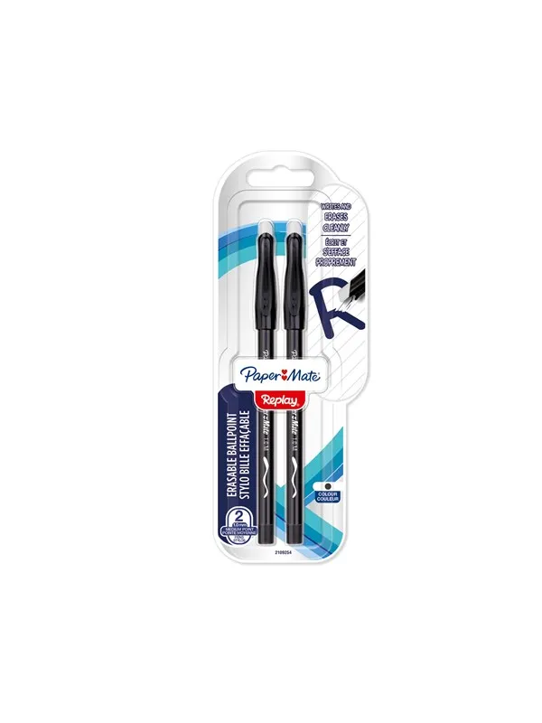 Paper Mate Replay Erasable Ballpoint Pen | Medium Point (1.0mm) | Black | 2 Count