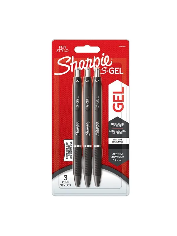 Sharpie S-Gel | Gel Pens | Medium Point (0.7mm) | Black Ink | 3 Count