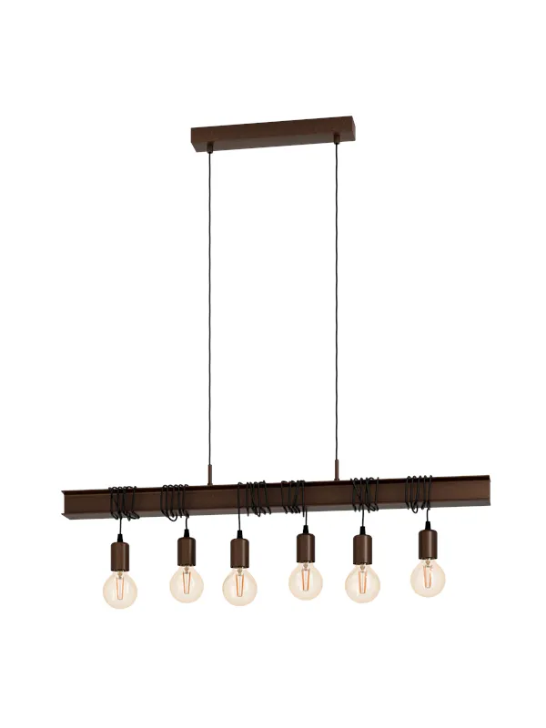 EGLO TOWNSHEND 4 long table pendant with 6 sockets E27 antique brown