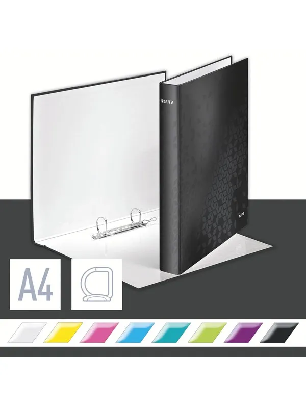 Leitz Ringperm  WOW Laminert kartong A4+ 2DR/25mm Sort