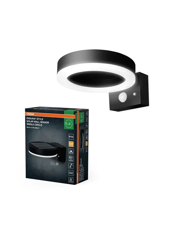 Osram ENDURA Style Solar Single Circle Wall 600lm 6W/830 70mm black