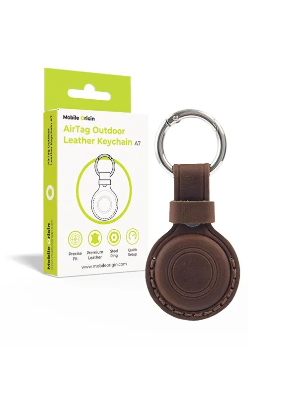 Mobile Origin AirTag Outdoor Leather Keychain A7 midnight brown
