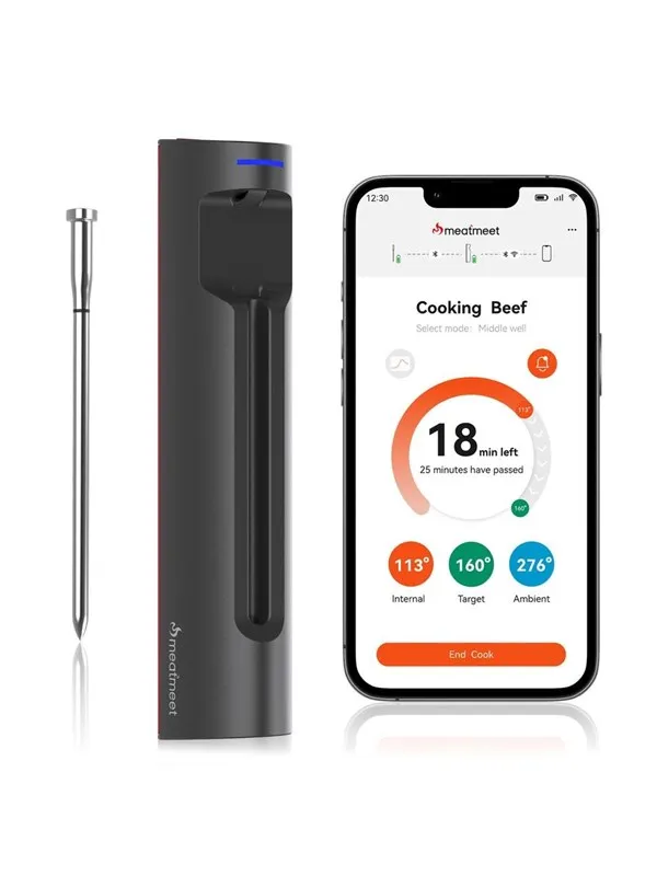 Meatmeet S Pro Kitchen Thermometer with Bluetooth/WiFi App for Grill Oven Smoker - Grey