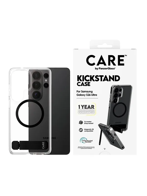 CARE by PanzerGlass Urban Explorer Case Transparent w. Black Kickstand & Qi Samsung Galaxy S26 Ultra