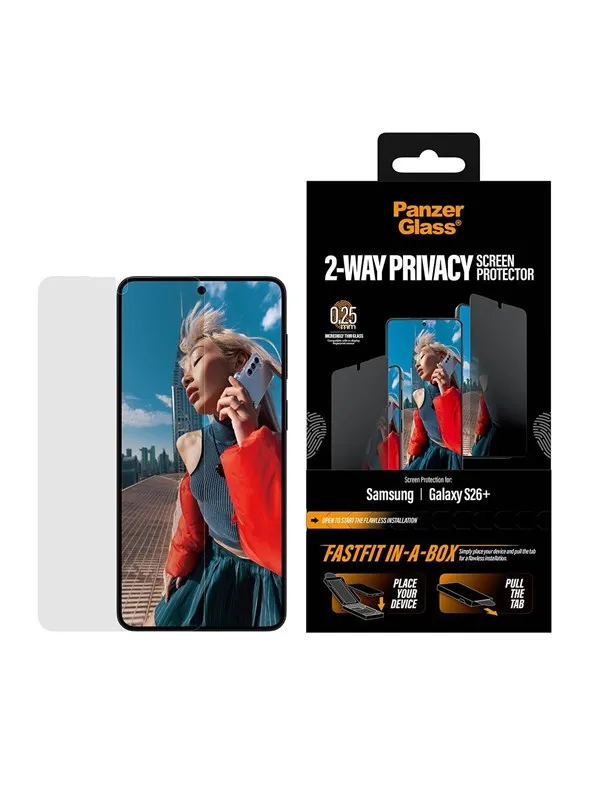 PanzerGlass 2-Way Privacy Screen Protector Samsung Galaxy S26+ | Ultra-Wide Fit w. FASTFIT IN-A-BOX