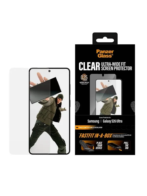 PanzerGlass Screen Protector Samsung Galaxy S26 Ultra | Ultra-Wide Fit w. FASTFIT IN-A-BOX