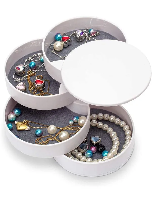 UNIQ Rotatable Round Jewelry Box with 4 Compartments - White