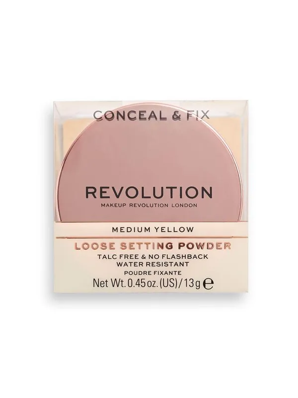 Makeup Revolution Conceal & Fix Vegan Loose Setting Powder, Medium Yellow, 13 g