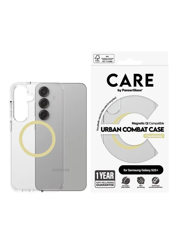CARE by PanzerGlass Flagship Case Transparent Urban Combat w. Chardonnay QI Compatible Samsung Galaxy S25+