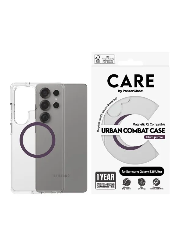 CARE by PanzerGlass Flagship Case Transparent Urban Combat w. Plum Purple QI Compatible Samsung Galaxy S25 Ultra