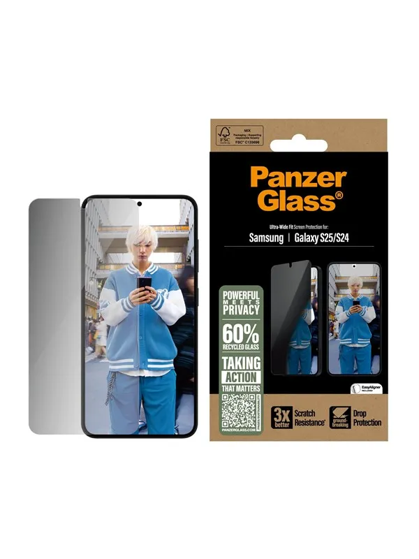 PanzerGlass Privacy Screen Protector Samsung Galaxy S25 | Ultra-Wide Fit