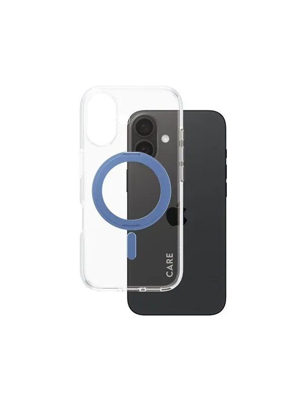 CARE by PanzerGlass Feature Case Transparent w. Blue Kickstand & MagSafe iPhone 16