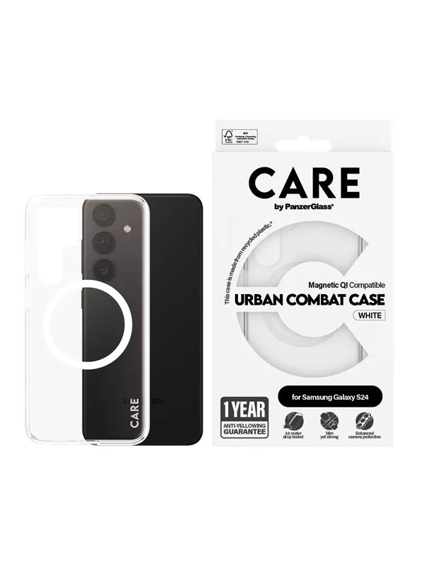 CARE by PanzerGlass Flagship Case Transparent Urban Combat w. White QI Compatible Samsung Galaxy S24