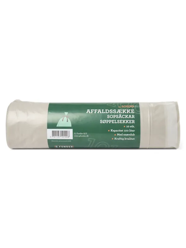 G.Funder Garbage bags with drawstring closure 100 liters 10 bags per roll clear plastic - heavy-duty quality