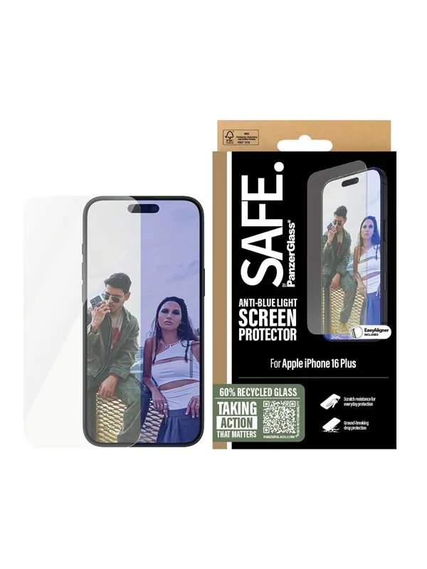 SAFE by PanzerGlass EyeCare Screen Protector iPhone 16 Plus | Ultra-Wide Fit