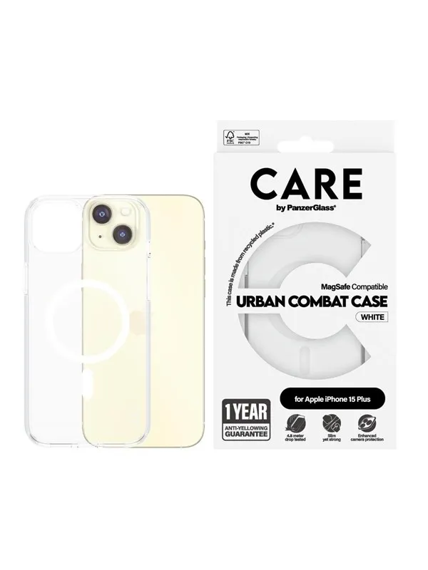 CARE by PanzerGlass Flagship Case Transparent Urban Combat w. White MagSafe iPhone 15 Plus