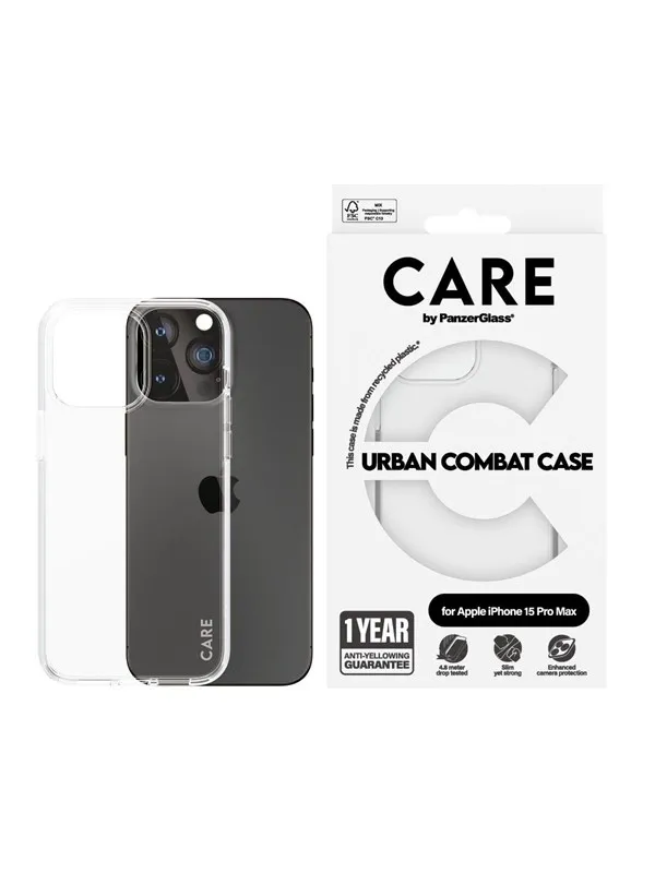CARE by PanzerGlass Flagship Case Transparent Urban Combat w. Clear Frame iPhone 15 Pro Max