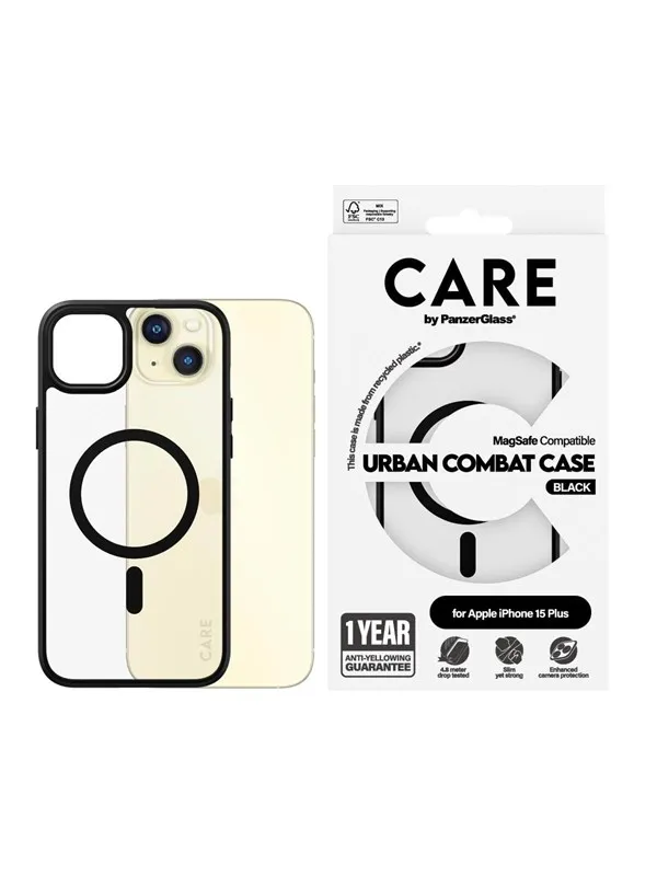 CARE by PanzerGlass Flagship Case Transparent Urban Combat w. Black MagSafe iPhone 15 Plus