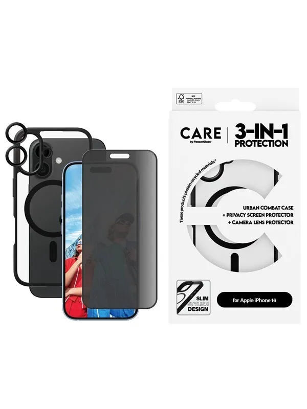 CARE by PanzerGlass Flagship 3-in-1 Privacy Bundle iPhone 16