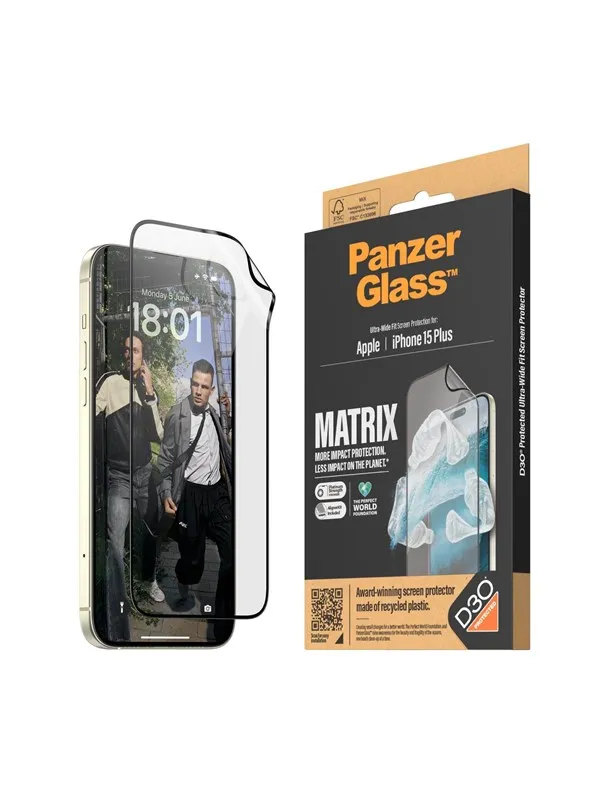 PanzerGlass MATRIX Screen Protector with D3O iPhone 15 Plus | Ultra-Wide Fit w. AlignerKit