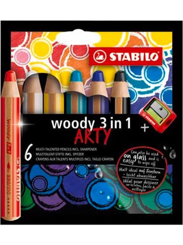 STABILO  woody Arty 3 in 1 cardboard wallet of 6 pens incl. a sharpener
