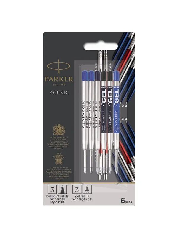 Parker Jotter London Ballpoint and Gel Pen Refill Discovery Pack: 3 Quinkflow Refills for Ballpoint Pens &
