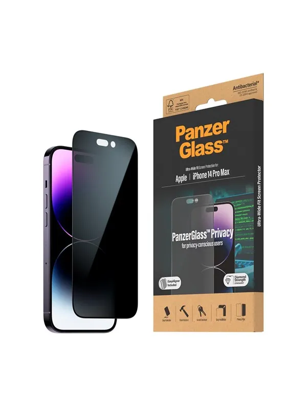 PanzerGlass Privacy Screen Protector Apple iPhone 14 Pro Max | Ultra-Wide Fit w. EasyAligner