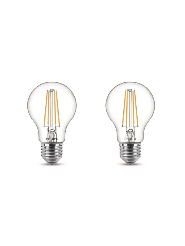 Philips LED-lyspære Classic 7W/827 (60W) clear 2-pack E27