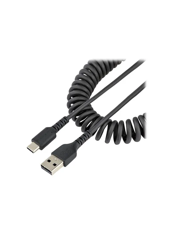 StarTech.com 1m USB A to C Charging Cable Coiled Heavy Duty Fast Charge & Sync High Quality USB 2.0 A to USB Type-C Cable Rugged Aramid Fiber Durable Male to Male USB Cable