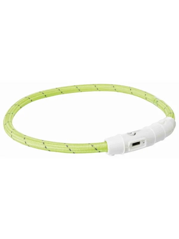 Trixie Flash Light Ring USB Illuminated Dog Safety Collar Green Size M-L 7mm 45cm