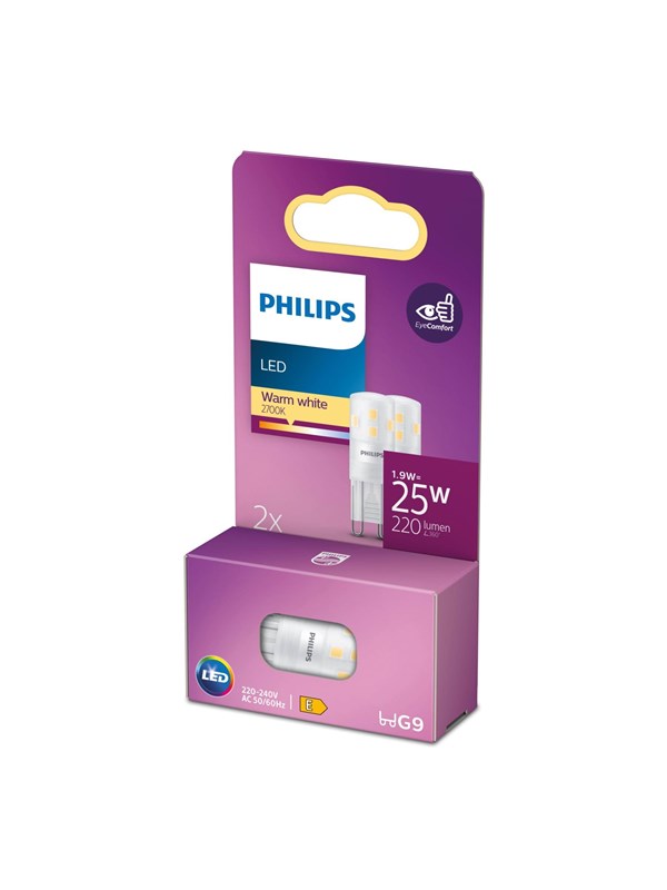Philips LED-lyspære Spot 1.9W827 (25W) 2-pack G9