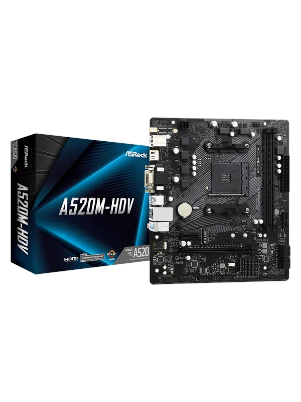 ASRock A520M-HDV Hovedkort - AMD A520 - AMD AM4 socket - DDR4 RAM - Micro-ATX