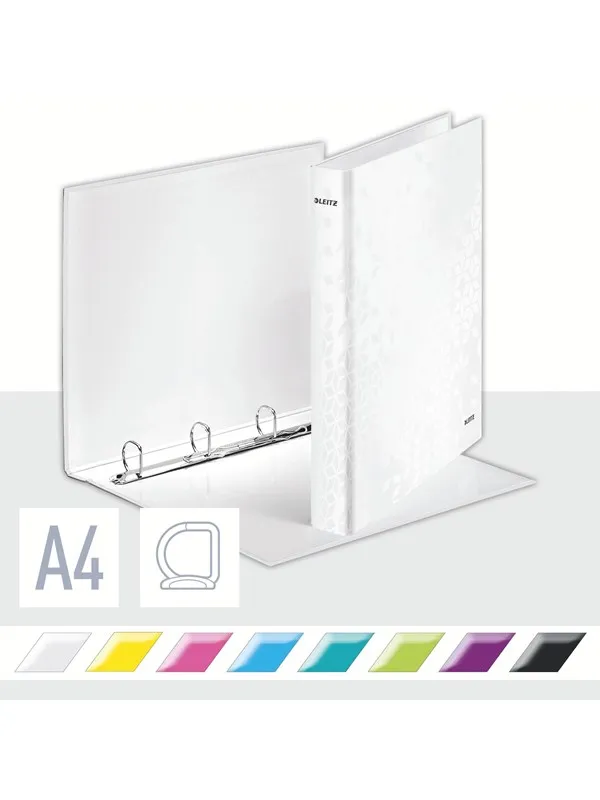 Leitz Ringperm  WOW Laminert kartong A4+ 4DR/25mm Hvit