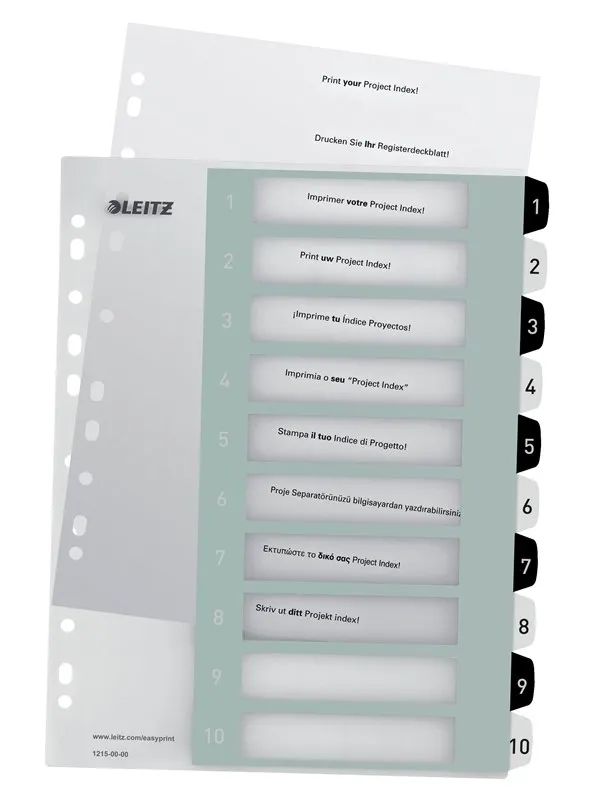 Leitz Register PP PC-utskrift A4+ 1-10 Hv/Sor