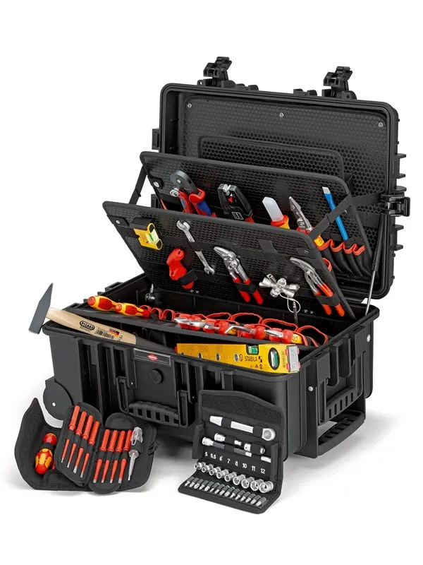 KNIPEX Verktøykoffert "Robust45 Move" elektro, 63-deler, med integrerte ruller og teleskopgrep