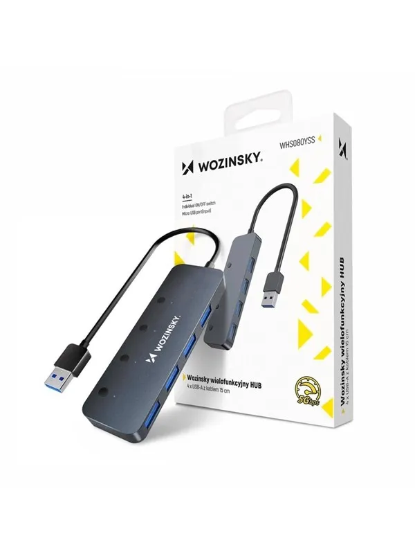 Wozinsky USB-A Hub WHS080YSS 4 x USB-A 3.0 with individual switches aluminum with 30 cm cable - gray USB-hub