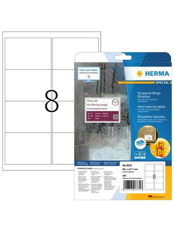 HERMA Special Polyester Matte -  99.1 x 67.7 mm 200 label(s) (25 sheet(s) x 8) shipping film labels