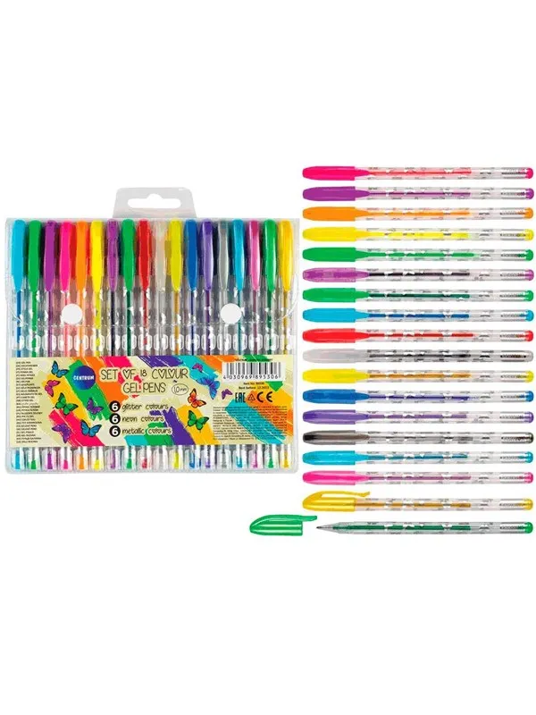 CENTRUM Gel Penne. 18 stk. Neon/Metallic/Glitter