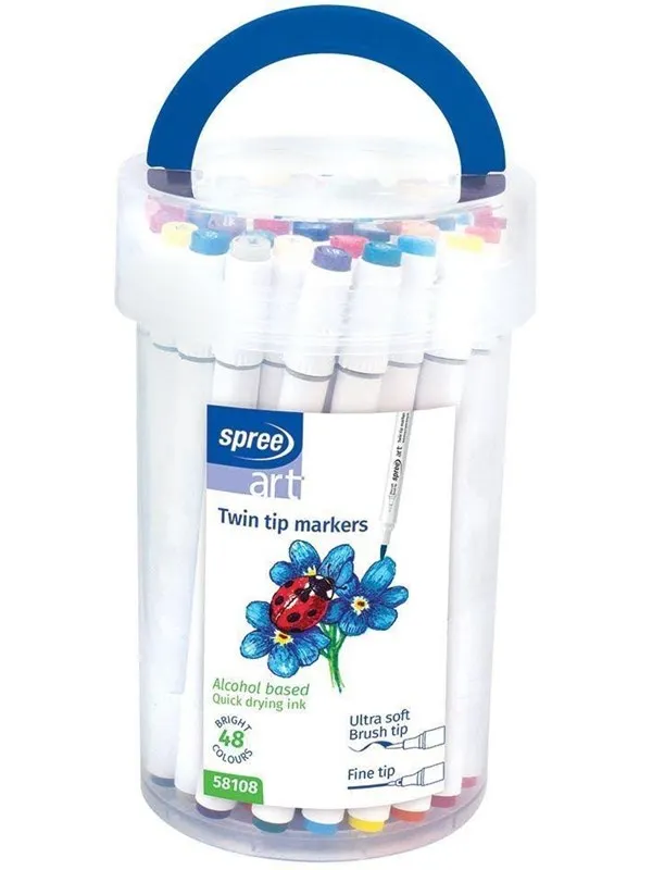 SPREE TWIN MARKER 48 colors. Brush/fine tip