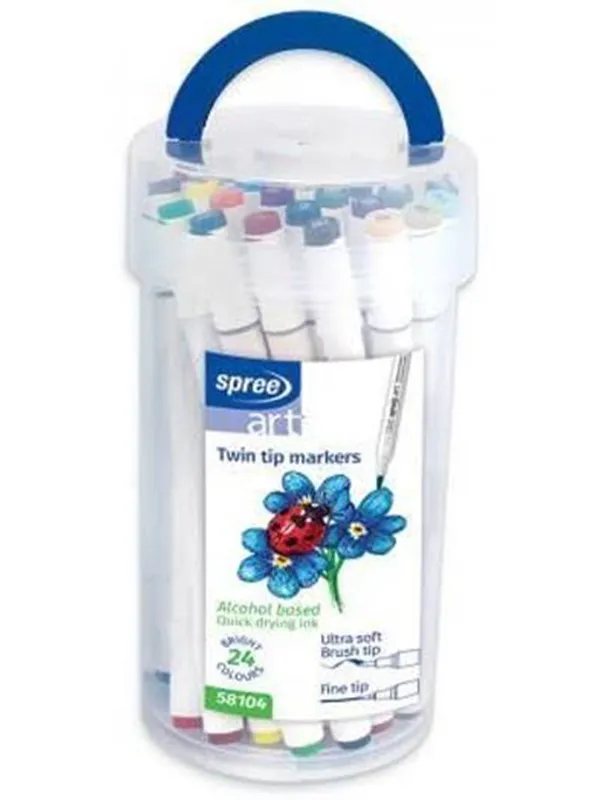 SPREE TWIN MARKER 24 colors. Brush/fine tip