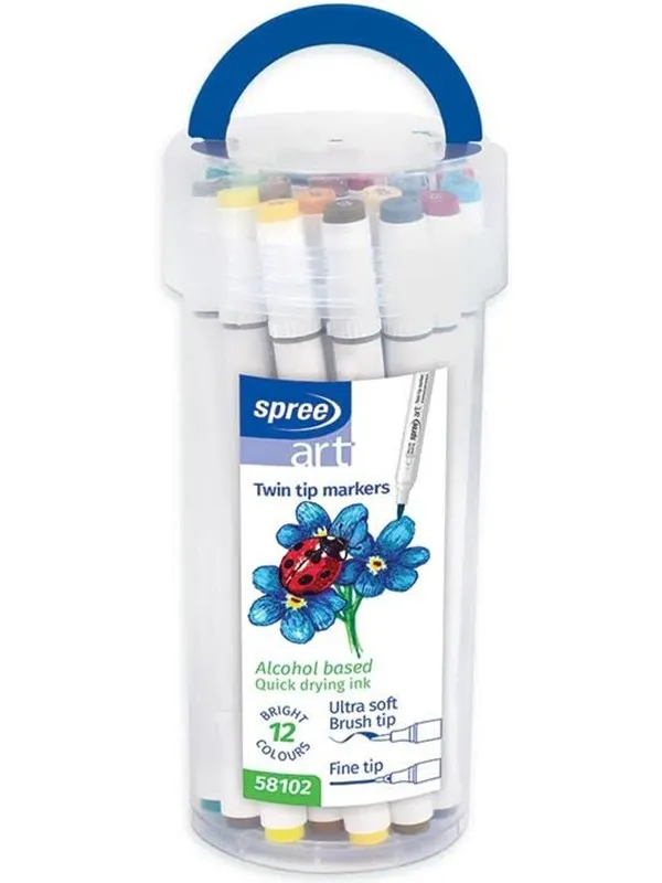SPREE TWIN MARKER 12 colors. Brush/fine tip