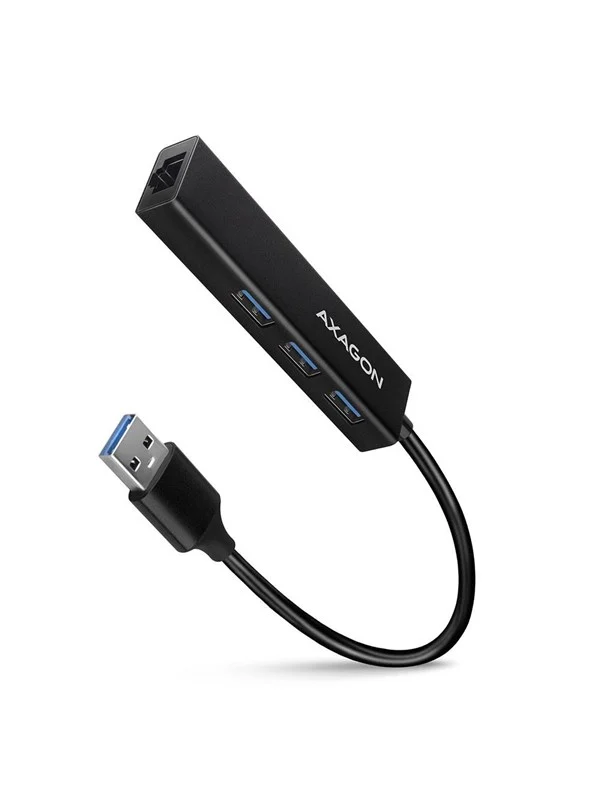 AXAGON SuperSpeed USB-A Hub with 3 USB Ports and Gigabit LAN USB-hub - USB 3.2 - 3 porter - Svart