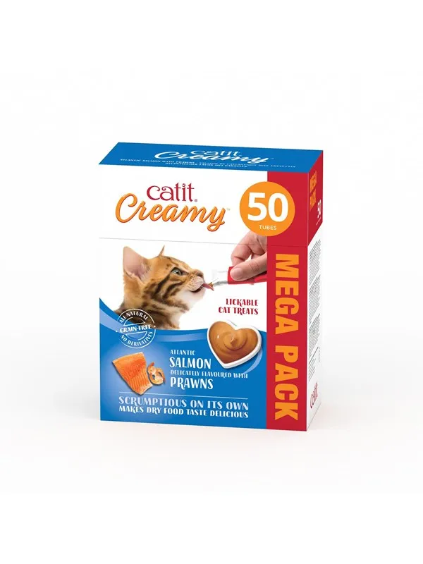 Catit - Creamy Premium Treat for Cats - Salmon w. prawn - mega pack 50 x 10g
