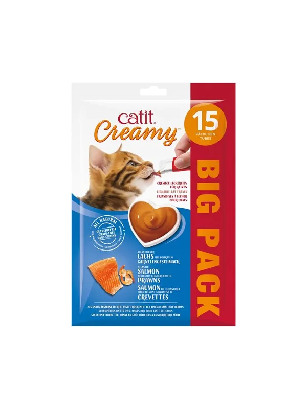 Catit - Creamy Premium Treat for Cats - Salmon with prawn 15 x 10g