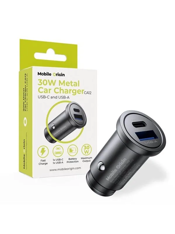 Mobile Origin Metal Car Charger 30W - CA12 -  USB-C - USB-A