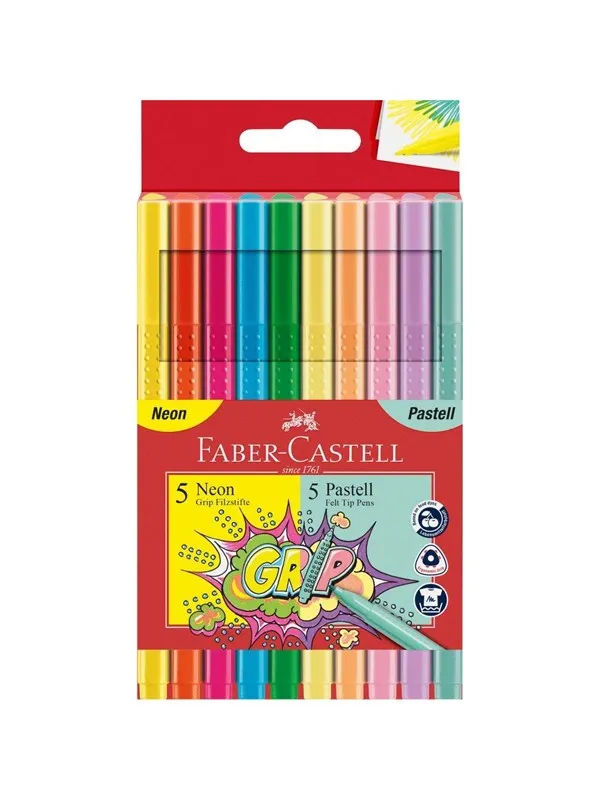Faber-Castell Felt Tip Pens - 5 Neon + 5 Pastell